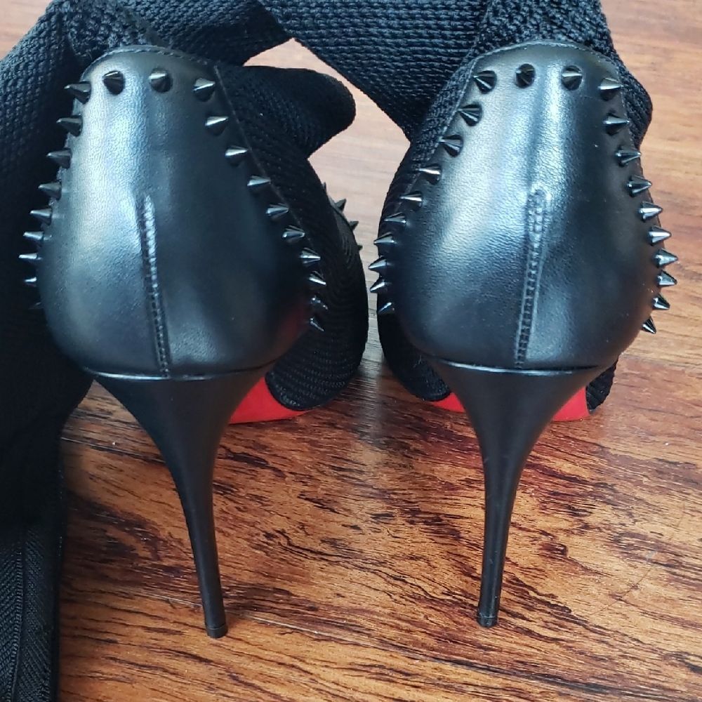 Christian Louboutin Black Studded Mesh Knee High Boots Size 38.5 - Picture 4 of 9